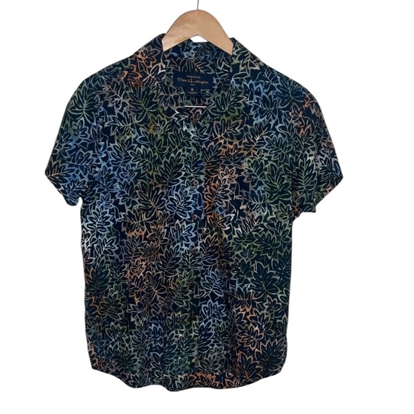 Pete Huntington Navy Batik Leaf Button Up Shirt Men Size M - Picture 1 of 3